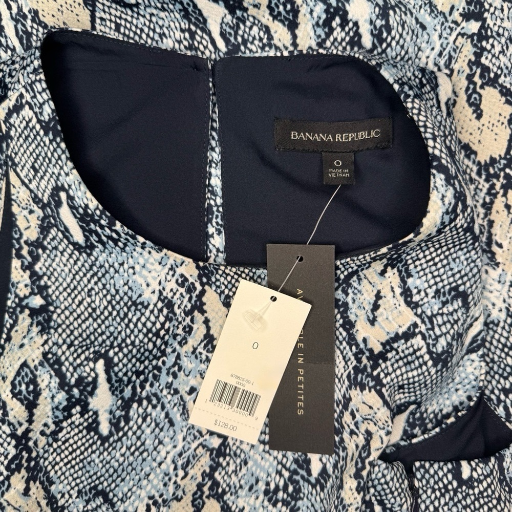 NWT Banana Republic Blue Snake-Print Fit & Flare Handkerchief Hem Dress Pockets - Picture 12 of 14